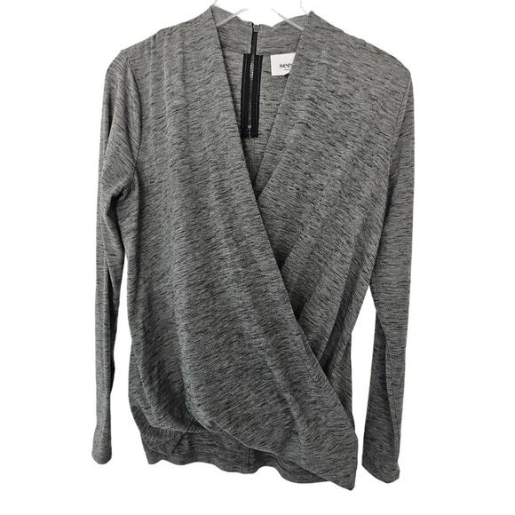 Seed Heritage Heathered Gray Faux Wrap Long Sleeve Blouse Extra Small Minimalist - Picture 1 of 5